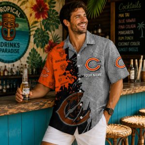 Chicago Bears Bear Down Grunge Splash Hawaiian Shirt