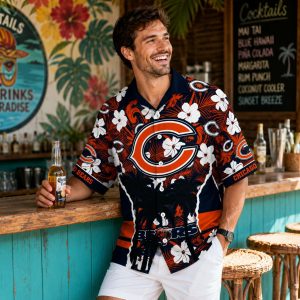 Chicago Bears Men’s Oceanic Floral Night Hawaiian Shirt
