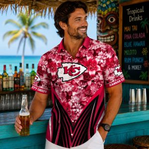 Chiefs Floral Touchdown: Pink Blossom Kansas City Chiefs Men’s Hawaiian Shirt