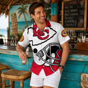 Chiefs Game Day Helmet Kansas City Hawaiian Shirt: Bold Helmet Graphic and Tropical Fan Design