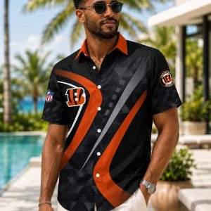 Cincinnati Bengals Tiger Stripe Hawaiian Shirt – Geometric Fan Design