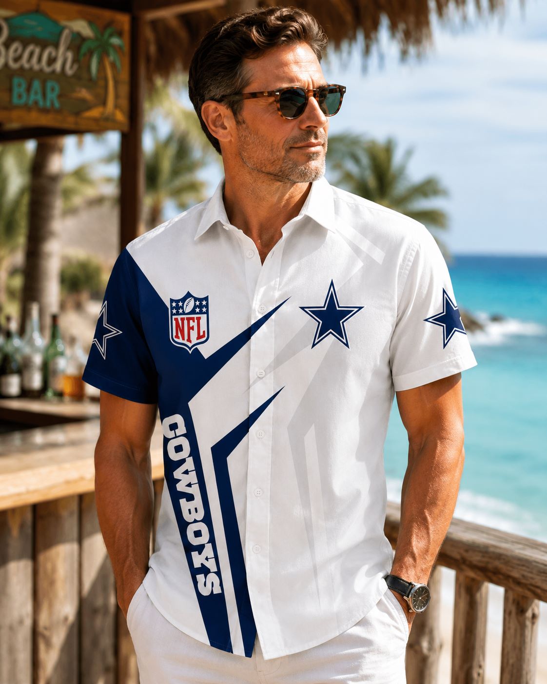 Classic NFL Stripe Cowboys Hawaiian Shirt | Custom Name