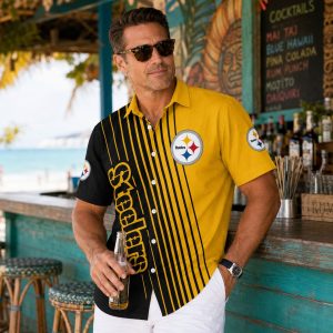 Classic Striped Play: Pittsburgh Steelers Hawaiian Shirt with Diagonal Pinstripe Design