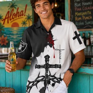 Crossing the Field: Raiders Faithful Las Vegas Hawaiian Shirt with Football Action Design