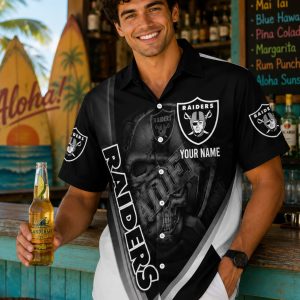 Dark Knight Defense: Las Vegas Raiders Men’s Aloha Shirt with Dark Knight Graphic Design