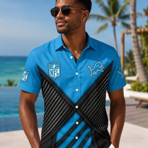 Detroit Lions Aquatic Stripe Aloha Shirt Lions Fan Gear