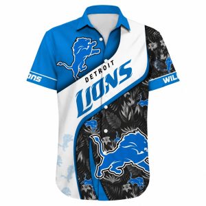 Detroit Lions Celestial Blue Foliage Hawaiian Shirt 1
