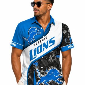 Detroit Lions Celestial Blue Tropical Foliage Hawaiian Shirt