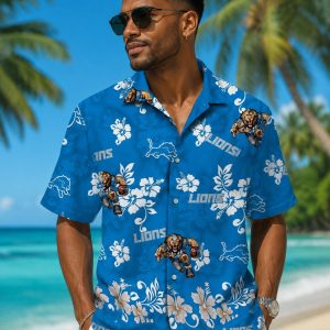 Detroit Lions Classic Blue Floral Hawaiian Shirt