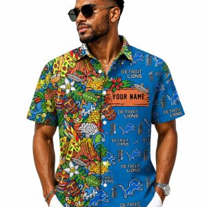 Detroit Lions Colorful Festive Aloha Shirt