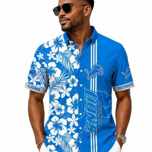 Detroit Lions White Blue Floral Tropical Shirt