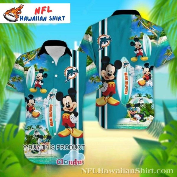 Disney Mickey Mouse Surfboard Miami Dolphins Hawaiian Shirt