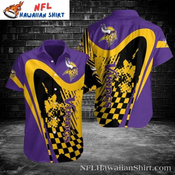 Dynamic Play Minnesota Vikings Checkered Wave Hawaiian Shirt