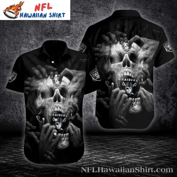 Eerie Grip Of Victory – Raiders Aloha Skull Graphic Hawaiian Shirt