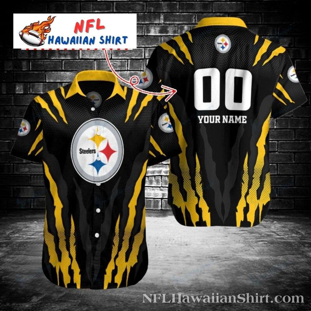 Fan Favorite Custom Name And Number Steelers Tropical Shirt Iconic Emblem Design NFL Hawaiian Shirts Shop Exclusive NFL Themed Island Wear