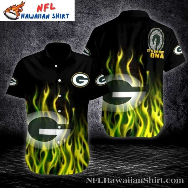 Fiery Spirit Green Bay Packers Flaming Hawaiian Shirt Mens
