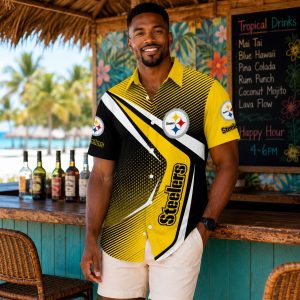 Dynamic Play Gold Rush: Pittsburgh Steelers Hawaiian Shirt with Gold-Dominant Design