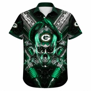 Green Bay Packers Cyber Skull Hawaiian Shirt Custom 1