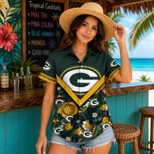 Green Bay Packers Golden Blooms Hawaiian Shirt