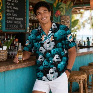 Halloween Miami Dolphins Hawaiian Shirt – Pumpkin and Ghost Fan Design