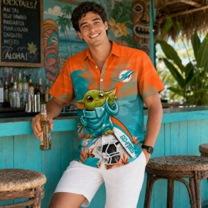 Miami Dolphins Custom Name Hawaiian Shirt – Baby Yoda Cosmic Fan Edition
