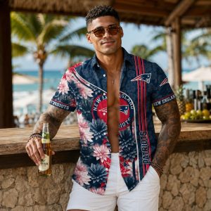 Blossoming Fanfare New England Patriots Hawaiian Shirt — Dense Botanical Floral Design