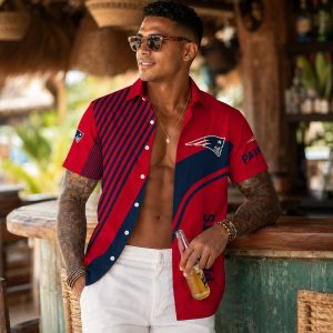 Bold Stripes Red and Navy New England Patriots Hawaiian Shirt — Diagonal Stripe Fan Gear