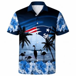 Patriots Flamingo Blue Floral Hawaiian Shirt Custom 1