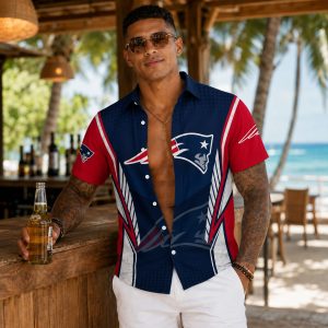 American Valor Striped New England Patriots Hawaiian Shirt — Bold Red, White and Blue