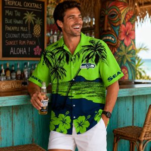 Beachside Sunset Seattle Seahawks Aloha Shirt