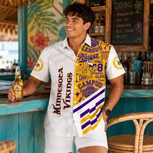 Beachside Tailgate Minnesota Vikings Wordmark White Hawaiian Shirt