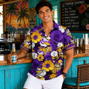 Bold Blooms Minnesota Vikings Tropical Hawaiian Shirt