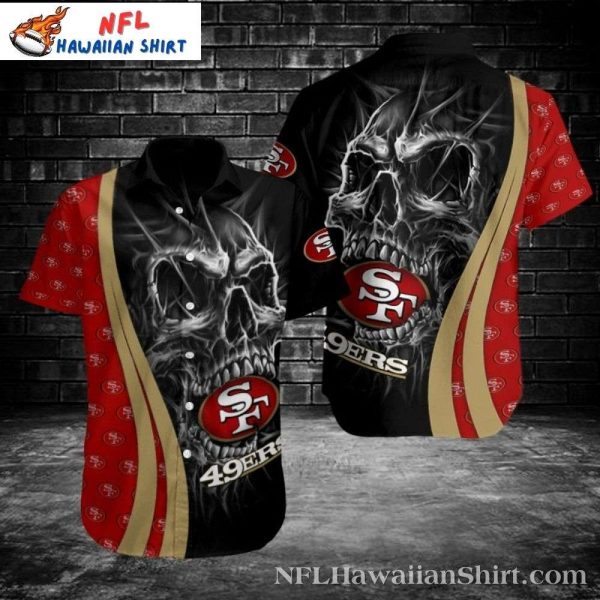 49ers Hawaiian Shirt – Niners Skull Rush Red Gold Hawaiian Shirt