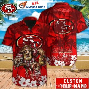 49ers Red Zone Rush Custom Name Hawaiian Shirt – Tropical Warrior Edition