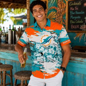 Best Dolphins Grandpa Ever Miami Dolphins Hawaiian Shirt – Custom Grandkids Names