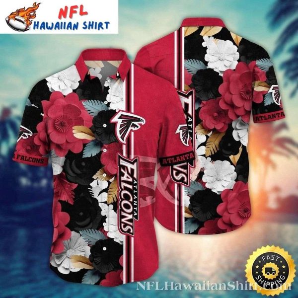 Bold Black Atlanta Falcons Floral Outline Tropical Hawaiian Shirt
