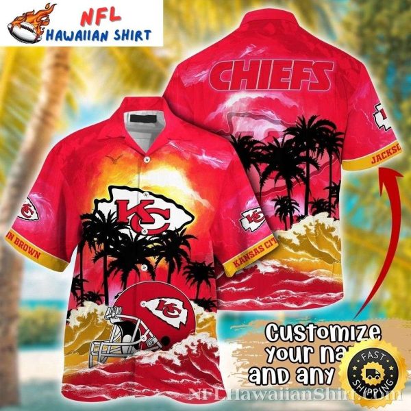 Chiefs Sunset Palm – Beachside Red Custom Name Hawaiian Shirt