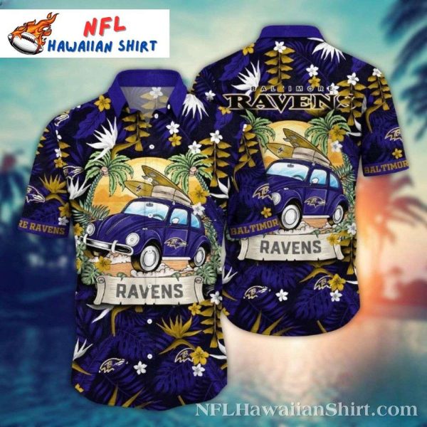 Classic Car And Palm Fronds Baltimore Ravens Hawaiian Shirt
