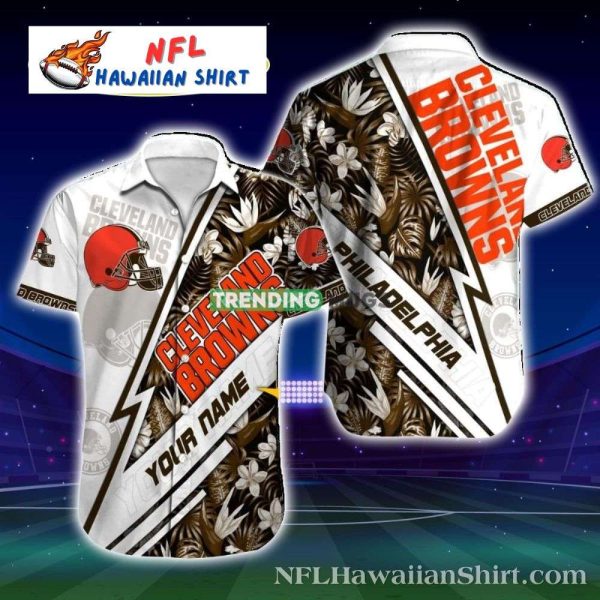 Cleveland Browns Lightning Play – Personalized White Floral Aloha Shirt