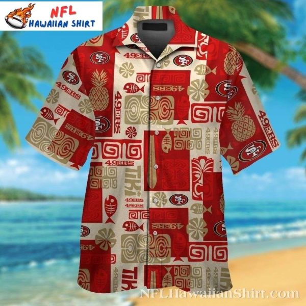 Cultural Fusion 49ers Hawaiian Shirt – Beige And Red Tiki Pattern
