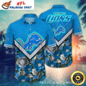 Denim Blue Detroit Lions Floral Hawaiian Shirt