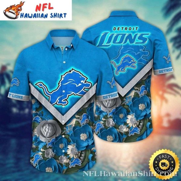 Denim Blue Detroit Lions Floral Hawaiian Shirt