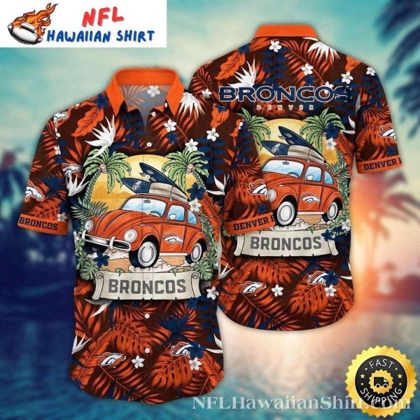Denver Broncos Hawaiian Shirt With Car Graphic And Palm Tree