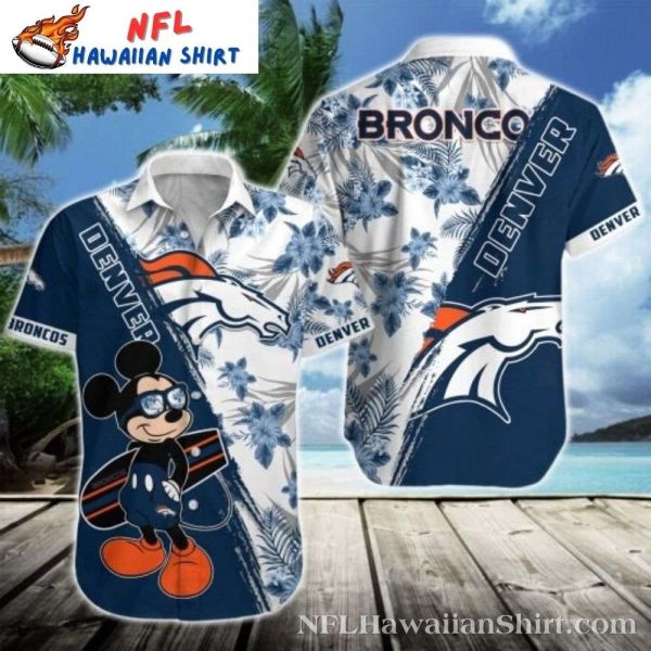 Denver Broncos Logo Print, Mickey And Surfboard Hawaiian Shirt