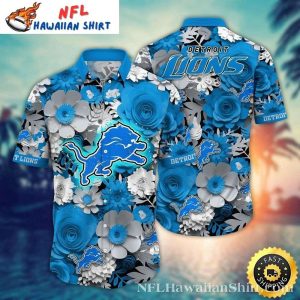 Detroit Lions Charcoal Floral And Team Badge Hawaiian Shirt