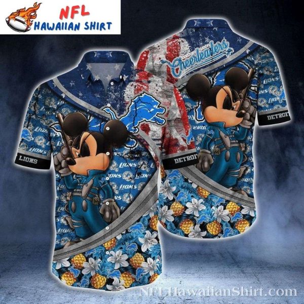 Detroit Lions Cheerleaders Hawaiian Shirt Featuring Cool Mickey Mouse And Pineapple Design