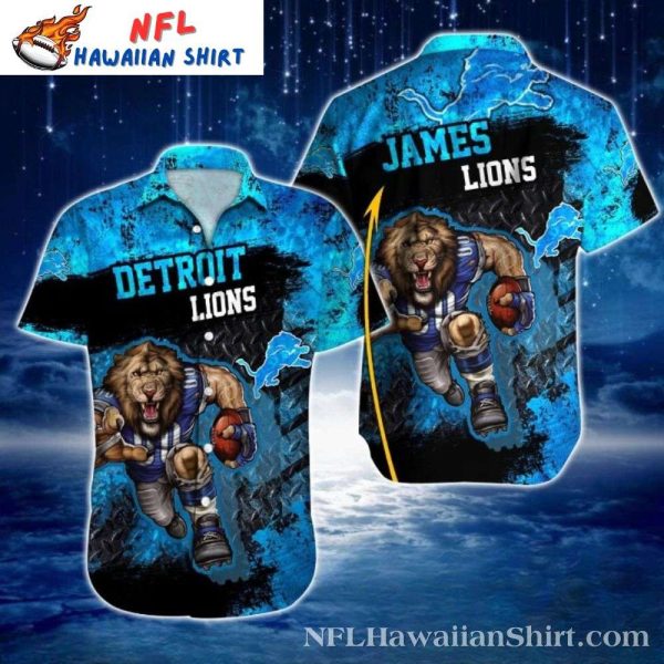 Detroit Lions Football Mascot Metal Pattern Hawaiian Shirt