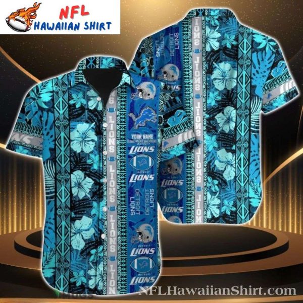 Detroit Lions Tribal Blue Floral Custom Hawaiian Shirt