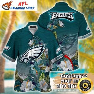 Eagles Exotic Tropical Foliage Customizable Green Hawaiian Shirt