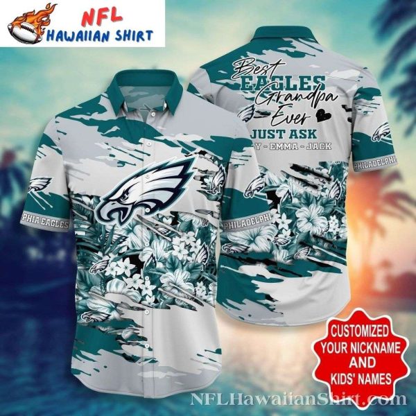 Eagles Super Grandpa Tropical Custom Name Hawaiian Shirt